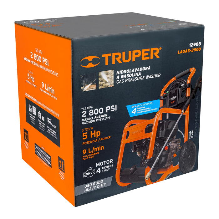 Hidrolavadora con motor a gasolina, 2,800 PSI, Truper 12908 LAGAS-2800