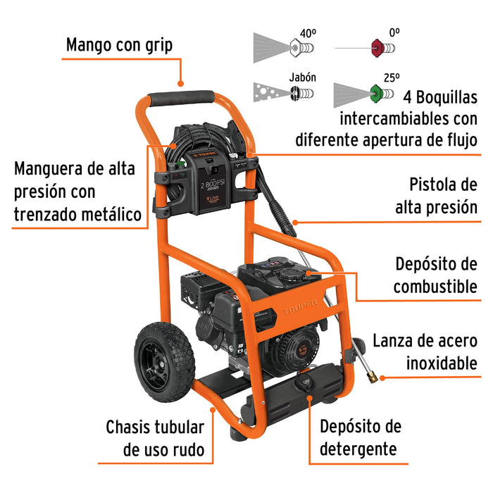 Hidrolavadora con motor a gasolina, 2,800 PSI, Truper 12908 LAGAS-2800