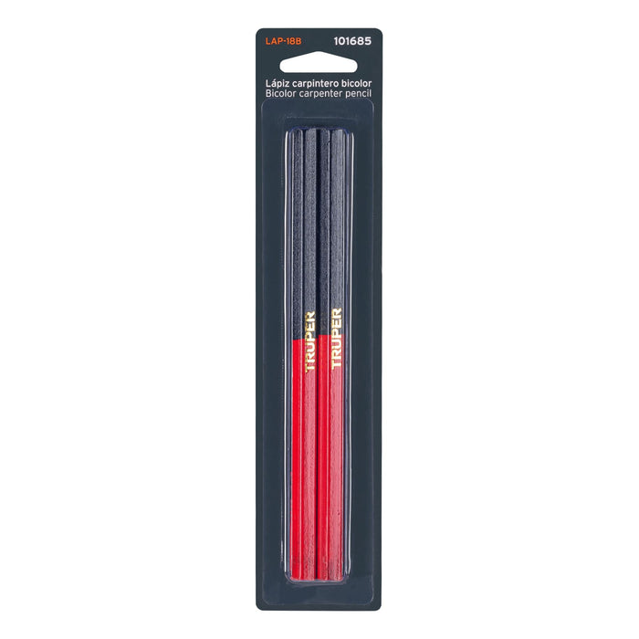 Blíster con 2 lápices 18 cm bicolor gruesos para carpintero 101685 LAP-18B