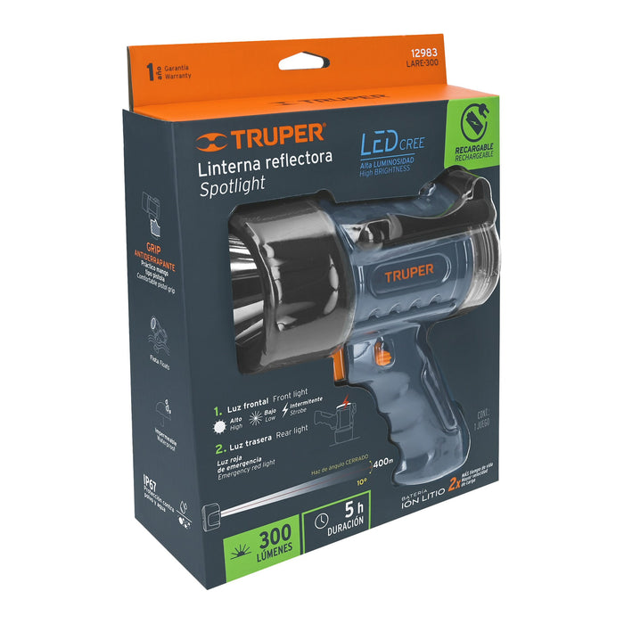 Lámpara recargable de LED 300 lm alta potencia, Truper 12983 LARE-300