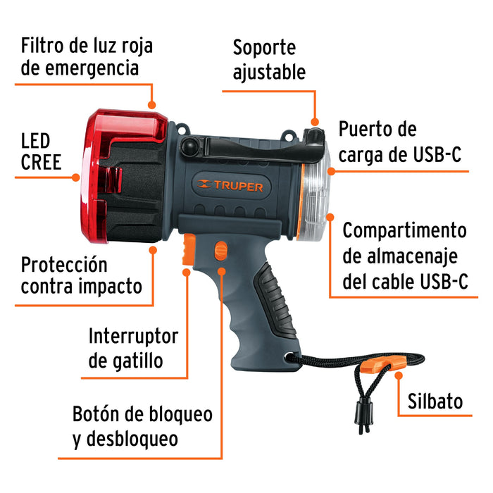 Lámpara de LED 900 lm recargable alta potencia, Truper 102404 LARE-900