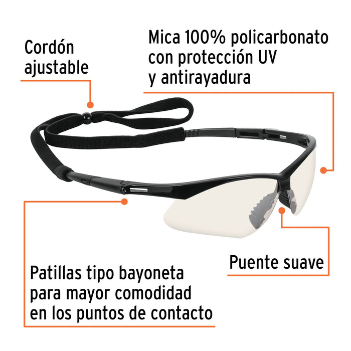 Lentes seguridad interior/exterior c/cordón ajustable, Sport Código: 15180