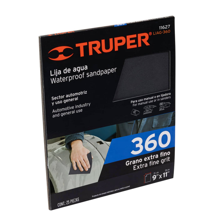 Lija de agua grano 360 de carburo de silicio, Truper 11627 LIAG-360