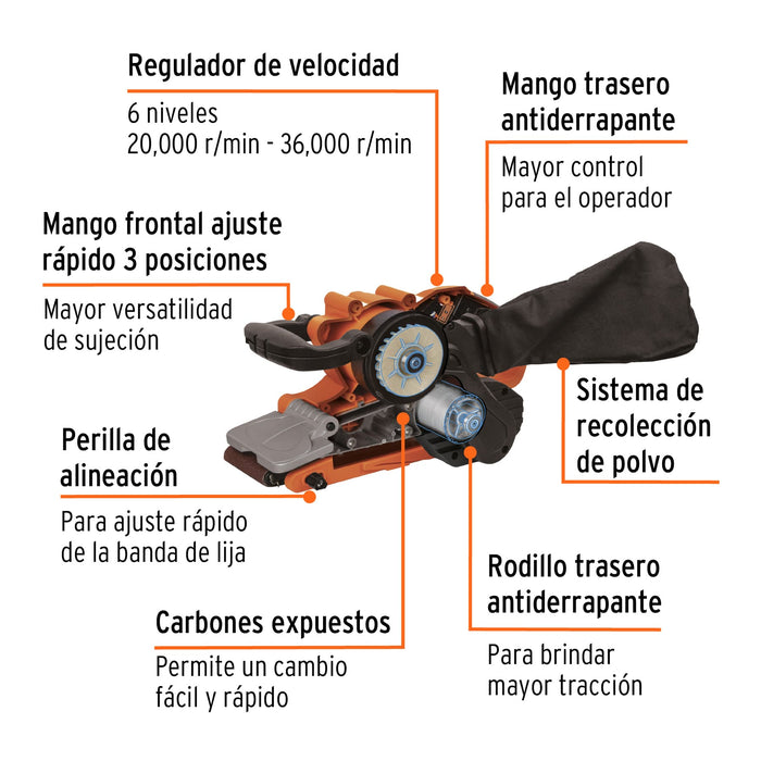 Lijadora de banda 3 x 21' 1010 W, profesional, Truper 13448 LIBA-3X21A2