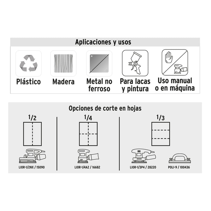 Lija para madera papel cabinet, grano 120, Truper 11612 LIMA-120