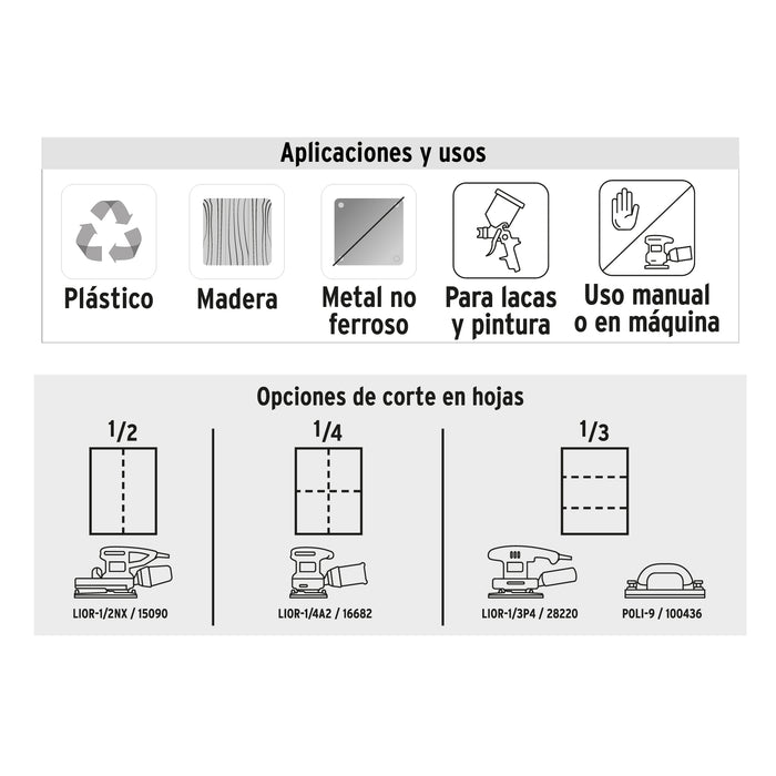 Lija para madera papel cabinet, grano 180, Truper 11614 LIMA-180