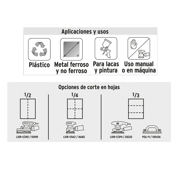 Lija de esmeril roja grano 120 de óxido de aluminio, Truper 11643 LIMER-120