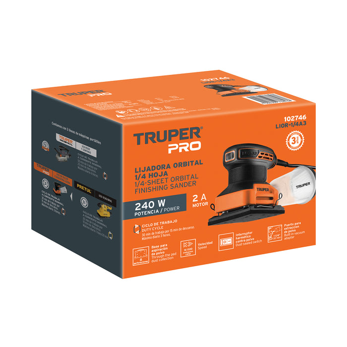 Lijadora orbital 1/4 hoja 240 W, profesional, Truper Código: 102746