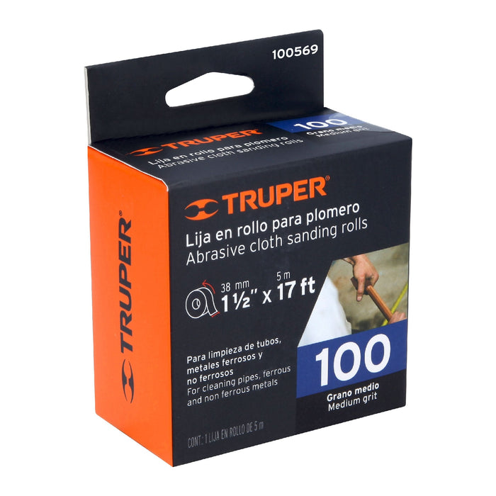 Rollo de 5 m de lija para plomero grano 100 ancho 1-1/2' Código: 100569