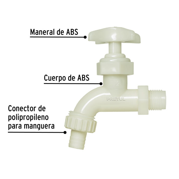 Llave para manguera, de plástico 65 g, entrada 1/2', Pretul 29030 LL-17P