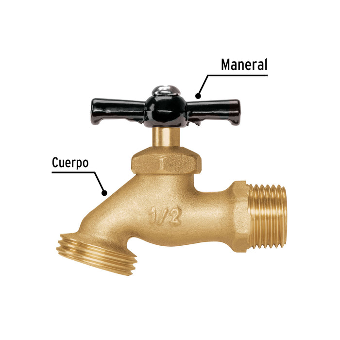 Llave para manguera, de latón, 100 g, entrada 1/2', Pretul 22146 LL-JAR-P
