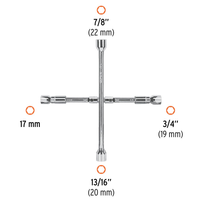Llave de cruz 14' pulida y cromada, Truper 102635 LLCR-14
