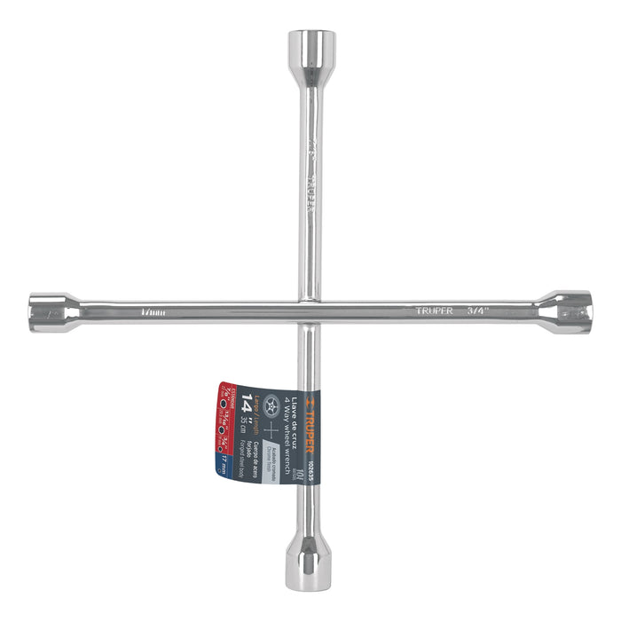 Llave de cruz 14' pulida y cromada, Truper 102635 LLCR-14