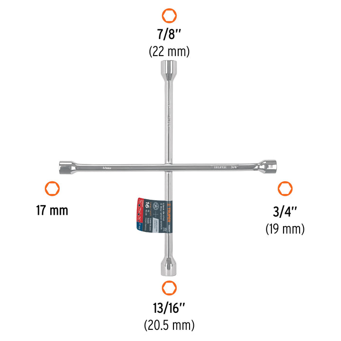 Llave de cruz 16' pulida y cromada, Truper 102634 LLCR-16