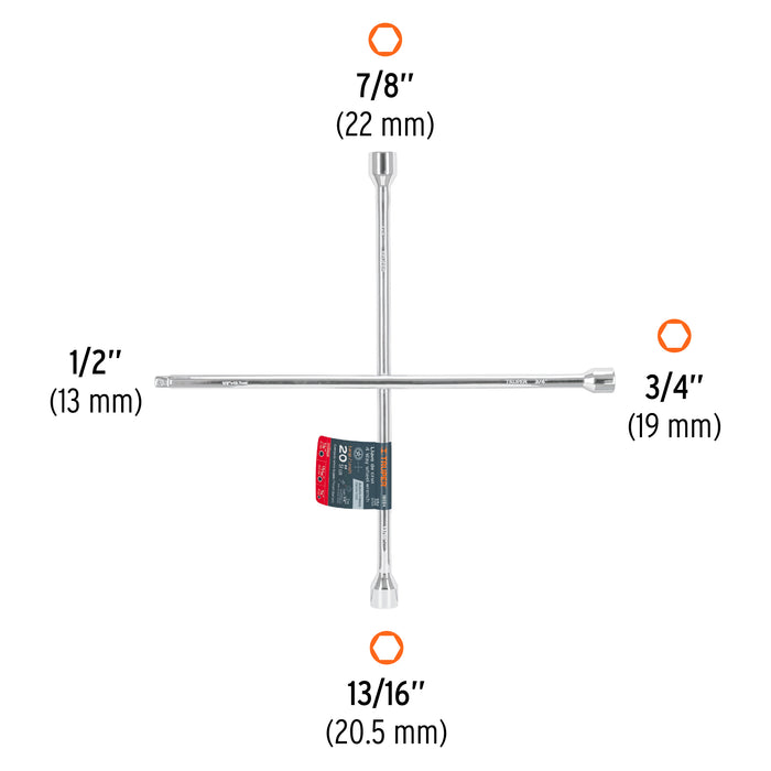 Llave de cruz 20' pulida y cromada con entrada cuadro 1/2' 18024 LLCR-20D