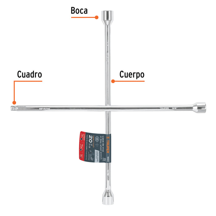Llave de cruz 20' pulida y cromada con entrada cuadro 1/2' 18024 LLCR-20D