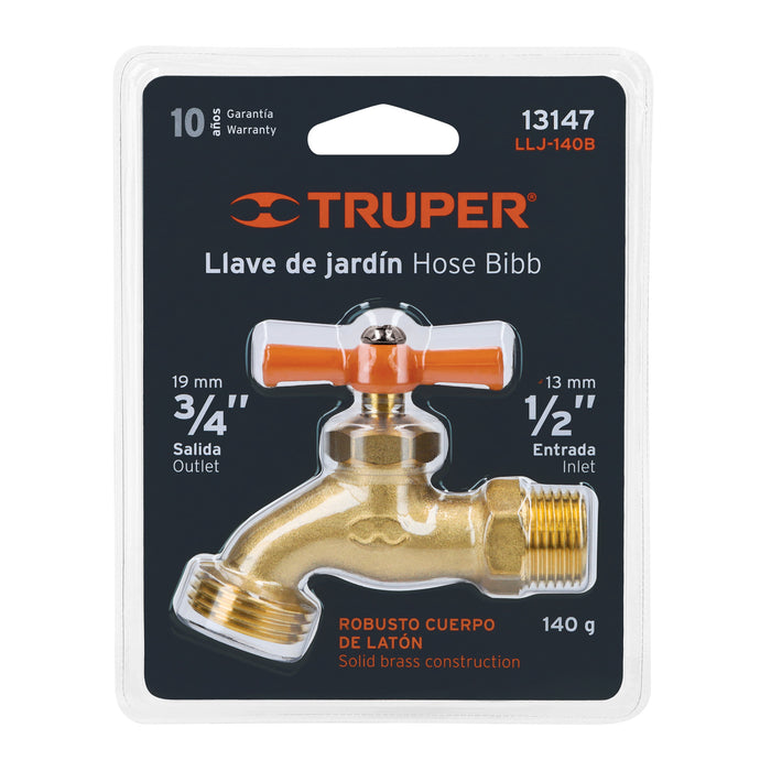 Llave para manguera, de latón 140 g 1/2', en blíster, Truper 13147 LLJ-140B