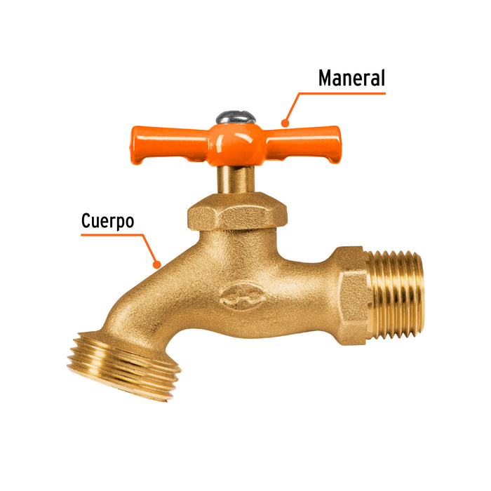 Llave para manguera, de latón, 140 g, 1/2', a granel, Truper 100817 LLJ-140T