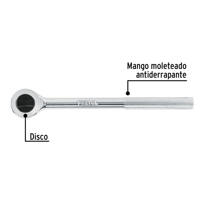 Matraca cuadro 1/2' cabeza redonda con disco, Pretul Código: 27353