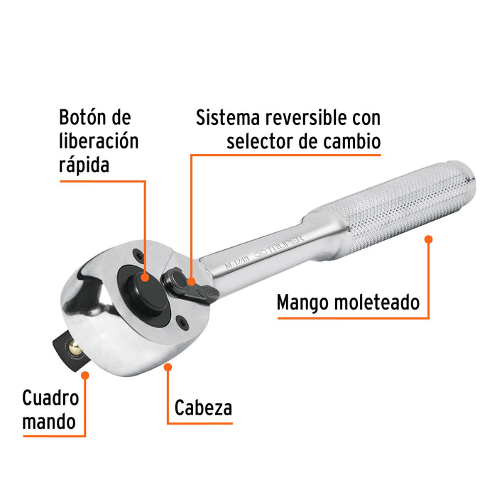 Matraca cuadro 1/2' cabeza de pera de liberación rápida 13410 M-1249