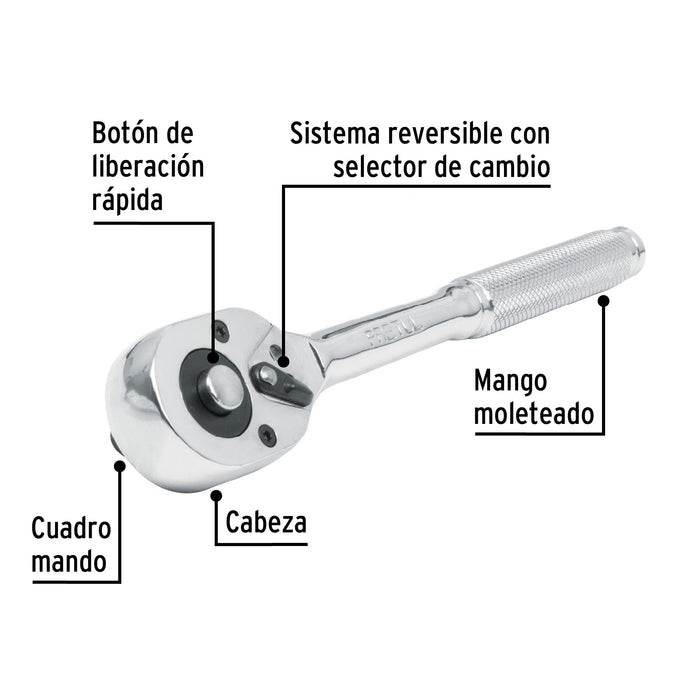 Matraca cuadro 1/2' cabeza de pera liberación rápida, Pretul 21152 M-1252PB