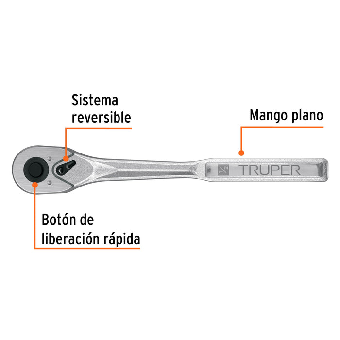 Matraca liberación rápida 72 dientes, cuadro 1/2', Truper 102401 M-1272