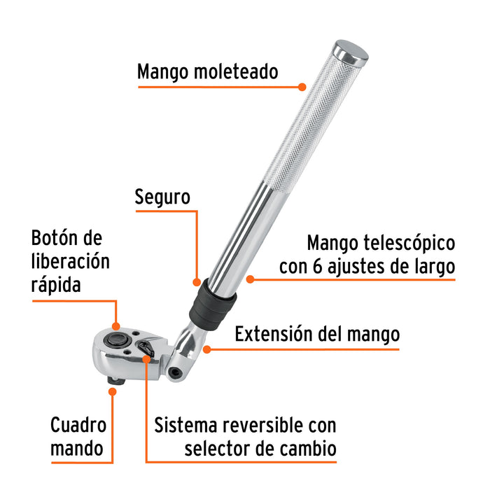 Matraca cuadro 1/2' telescópica de 19' con cabeza articulada 13220 M-1290