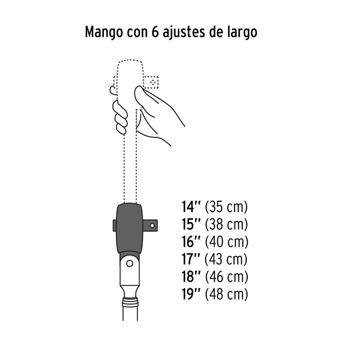 Matraca cuadro 1/2' telescópica de 19' con cabeza articulada 13220 M-1290