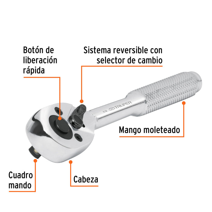 Matraca cuadro 1/4' cabeza de pera de liberación rápida 13214 M-1449-N