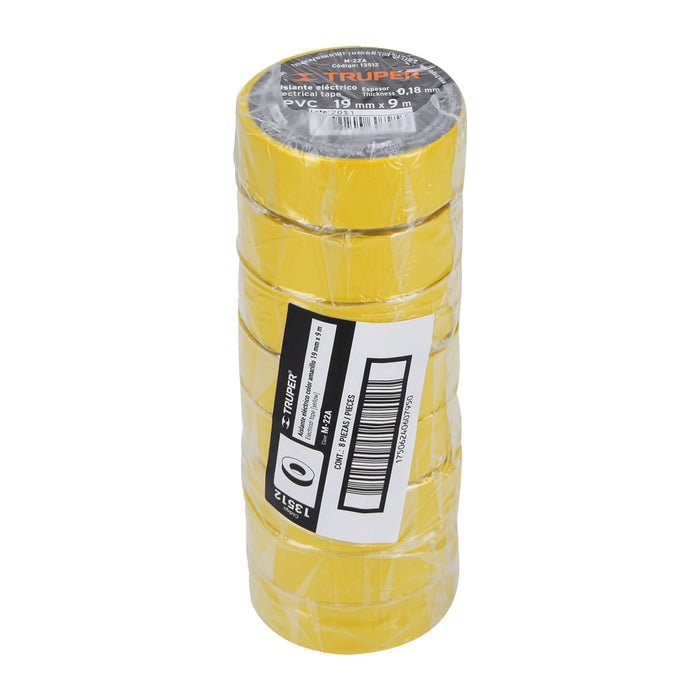 Cinta de aislar de 9 m x 19 mm, amarilla, Truper 13512 M-22A