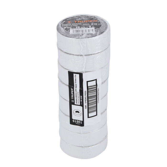 Cinta de aislar de 9 m x 19 mm, blanca, Truper 13515 M-22B