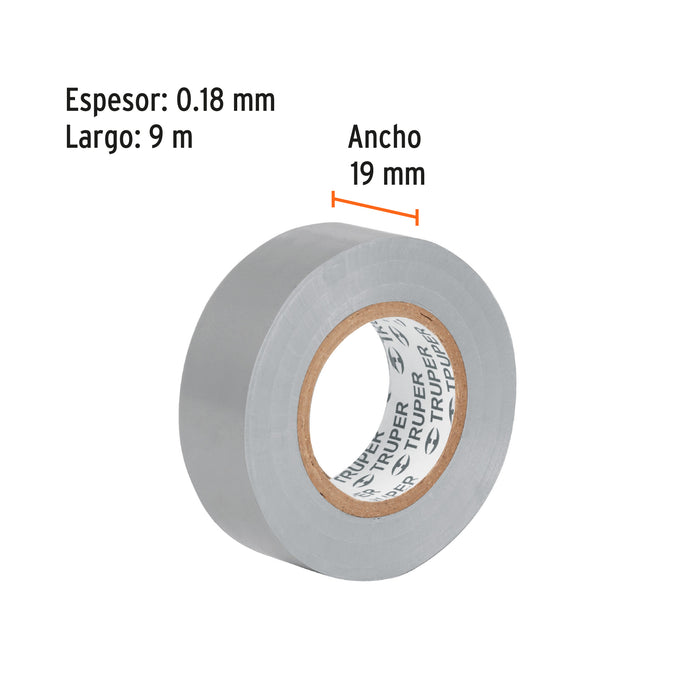 Cinta de aislar de 9 m x 19 mm, gris, Truper 13516 M-22G