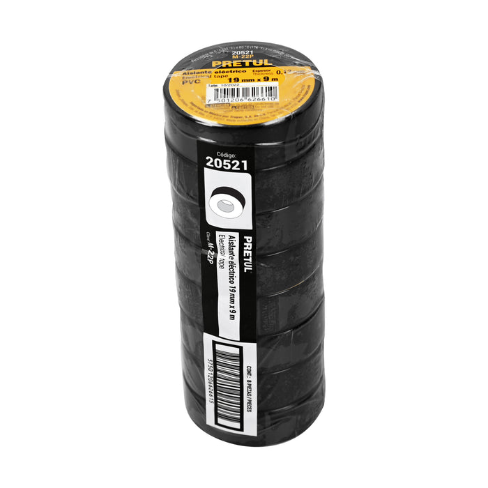Cinta de aislar de 9 m x 19 mm, negra, Truper 12501 M-22