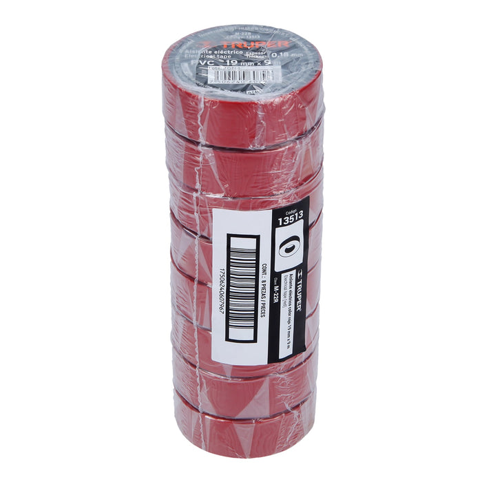 Cinta de aislar de 9 m x 19 mm, roja, Truper 13513 M-22R