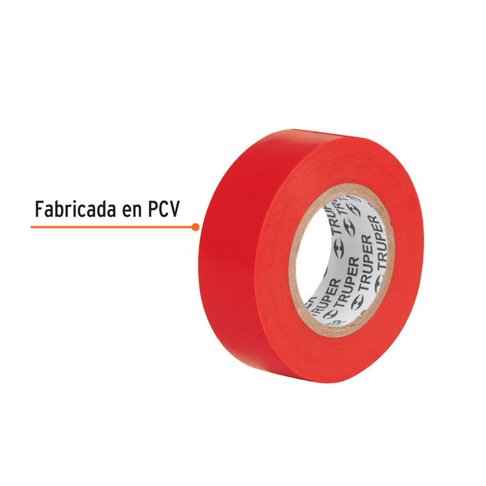 Cinta de aislar de 9 m x 19 mm, roja, Truper 13513 M-22R