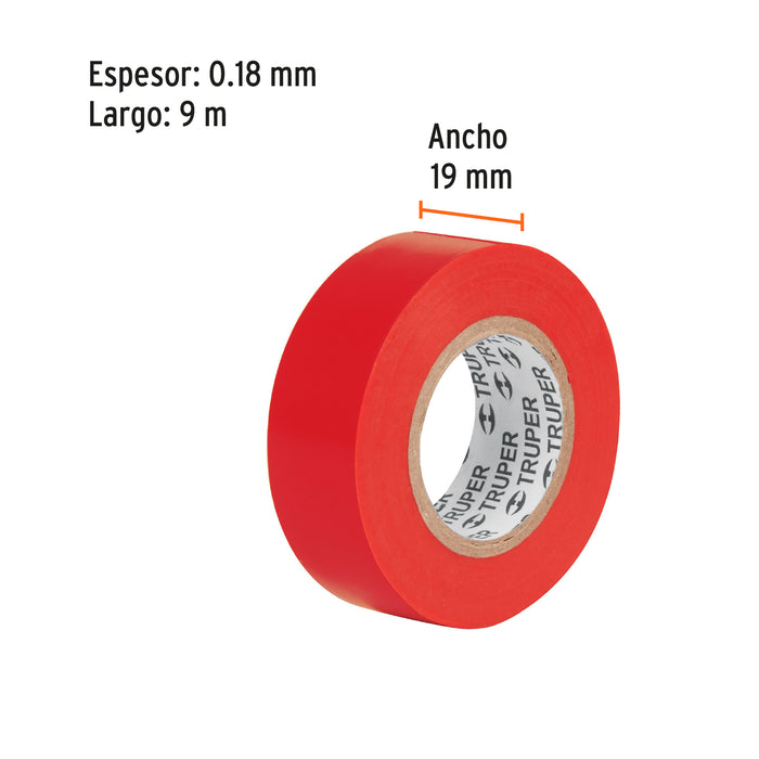 Cinta de aislar de 9 m x 19 mm, roja, Truper 13513 M-22R