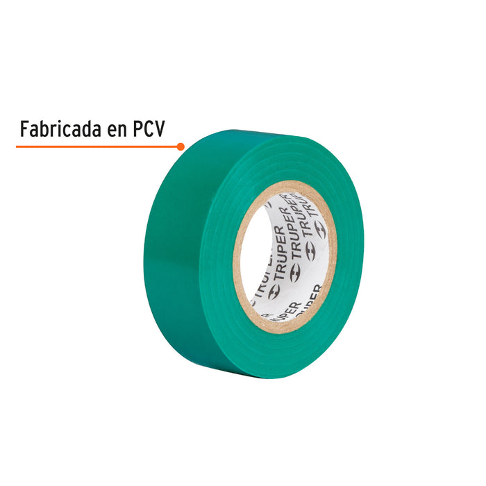 Cinta de aislar de 9 m x 19 mm, verde, Truper 13511 M-22V