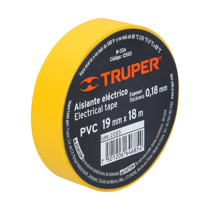 Cinta de aislar de 18 m x 19 mm, amarilla, Truper 12503 M-33A