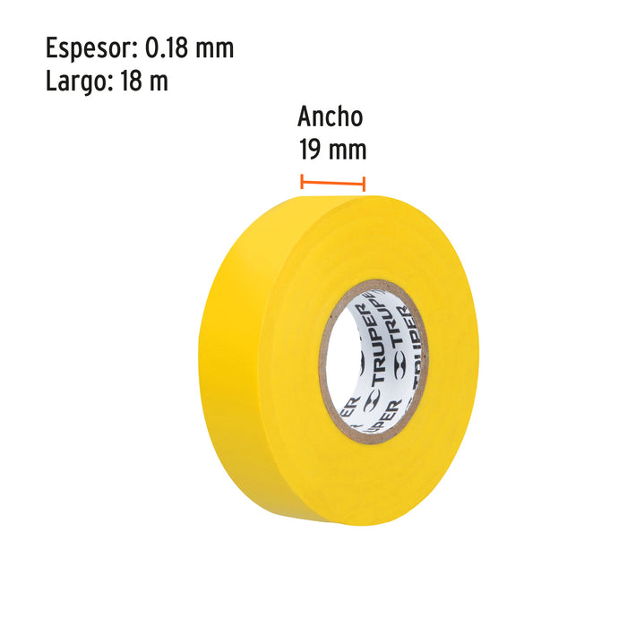 Cinta de aislar de 18 m x 19 mm, amarilla, Truper 12503 M-33A