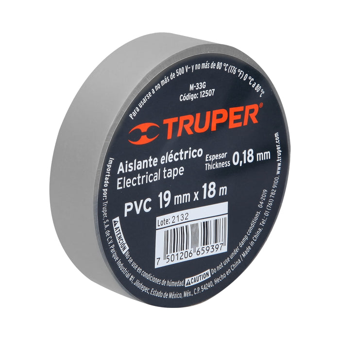 Cinta de aislar de 18 m x 19 mm, gris, Truper 12507 M-33G