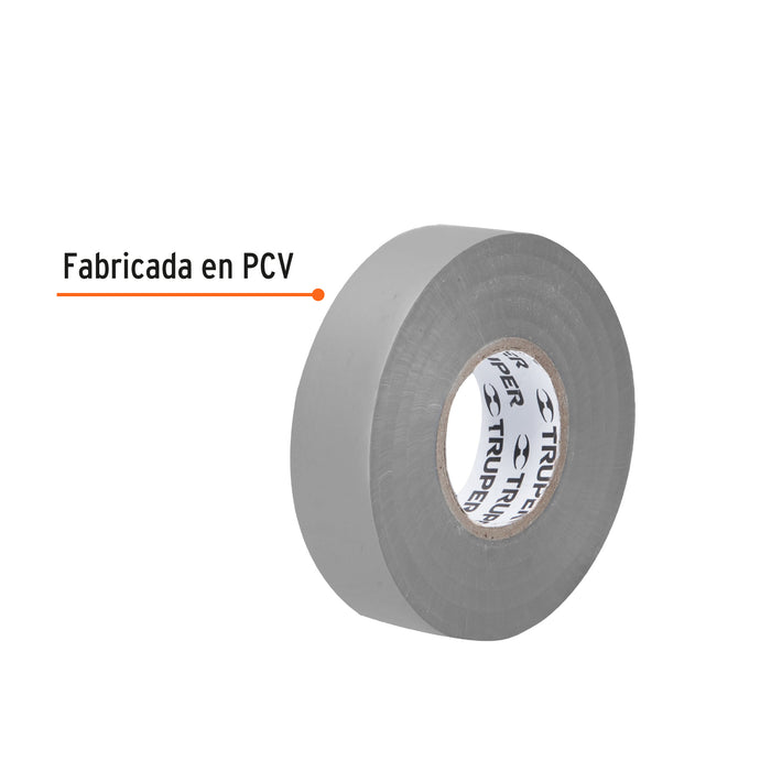 Cinta de aislar de 18 m x 19 mm, gris, Truper 12507 M-33G