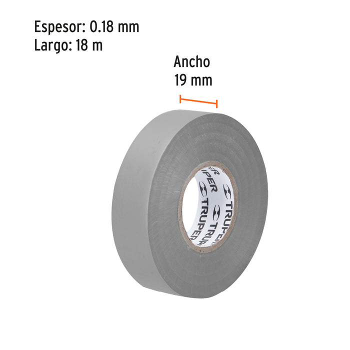 Cinta de aislar de 18 m x 19 mm, gris, Truper 12507 M-33G