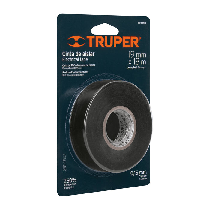 Cinta de aislar de 18 m x 19 mm, negra en blíster, Truper 12499 M-33NB