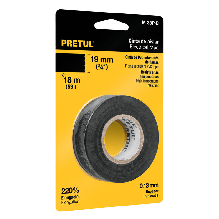 Cinta de aislar de 18 m x 19 mm, negra en blíster, Pretul 20523 M-33P-B