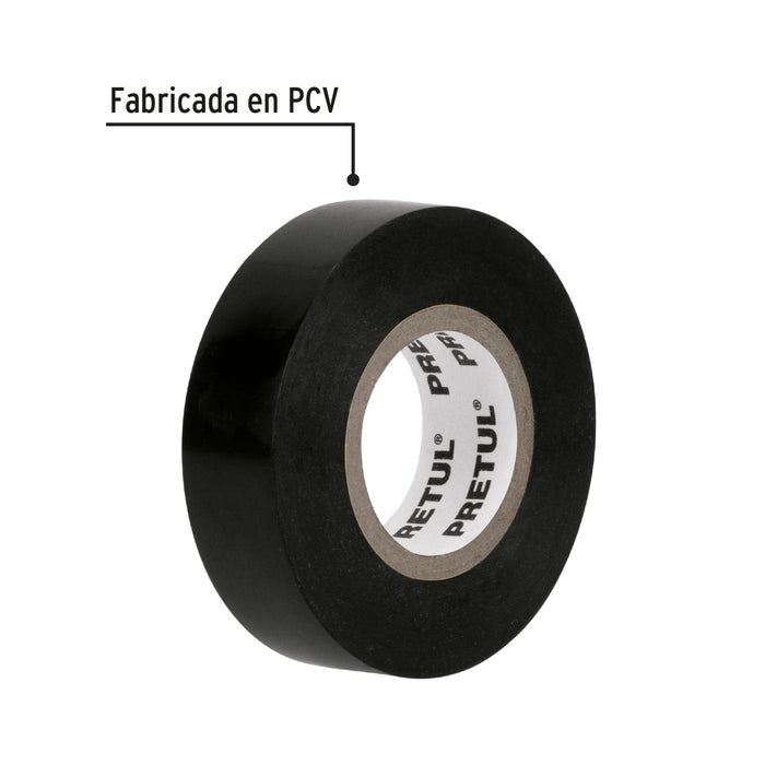 Cinta de aislar de 18 m x 19 mm, negra en blíster, Pretul 20523 M-33P-B
