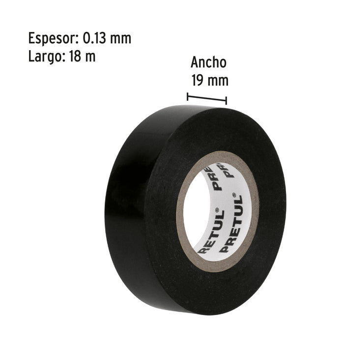 Cinta de aislar de 18 m x 19 mm, negra en blíster, Pretul 20523 M-33P-B