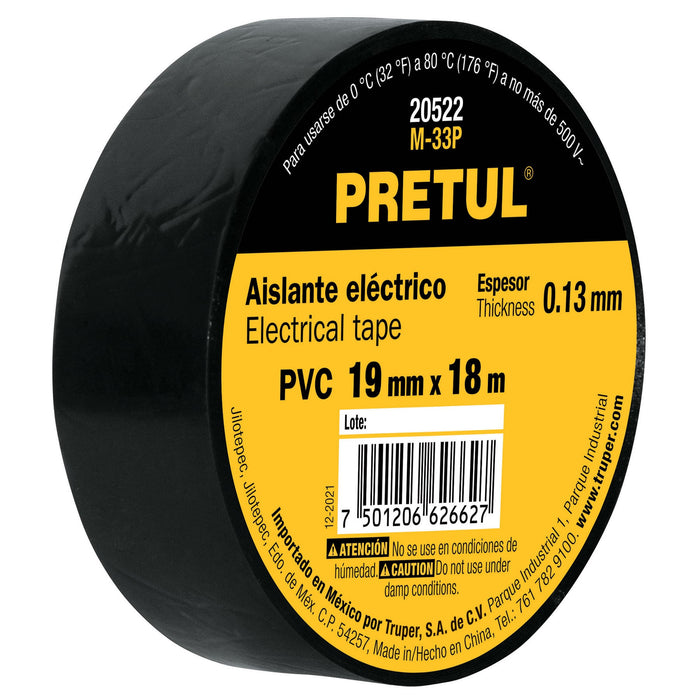 Cinta de aislar de 18 m x 19 mm, negra, Pretul 20522 M-33P