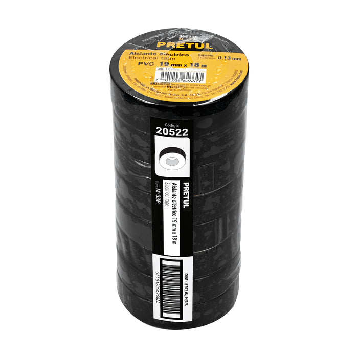 Cinta de aislar de 18 m x 19 mm, negra, Pretul 20522 M-33P