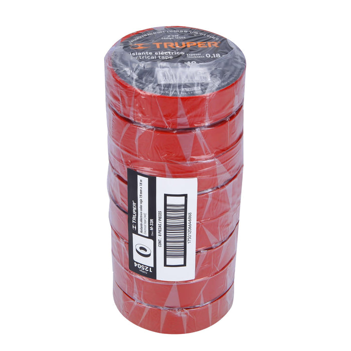 Cinta de aislar de 18 m x 19 mm, roja, Truper 12504 M-33R