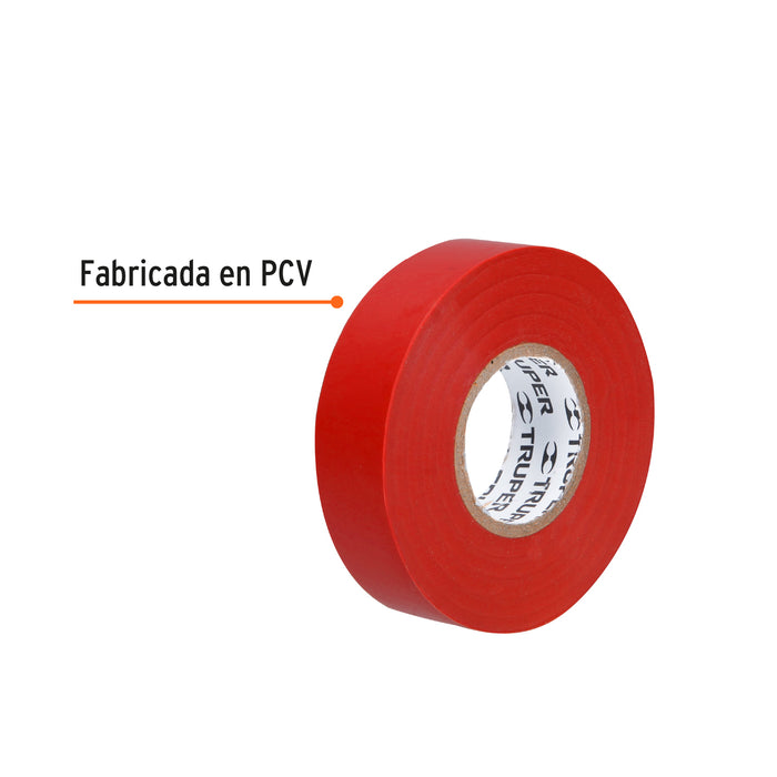 Cinta de aislar de 18 m x 19 mm, roja, Truper 12504 M-33R